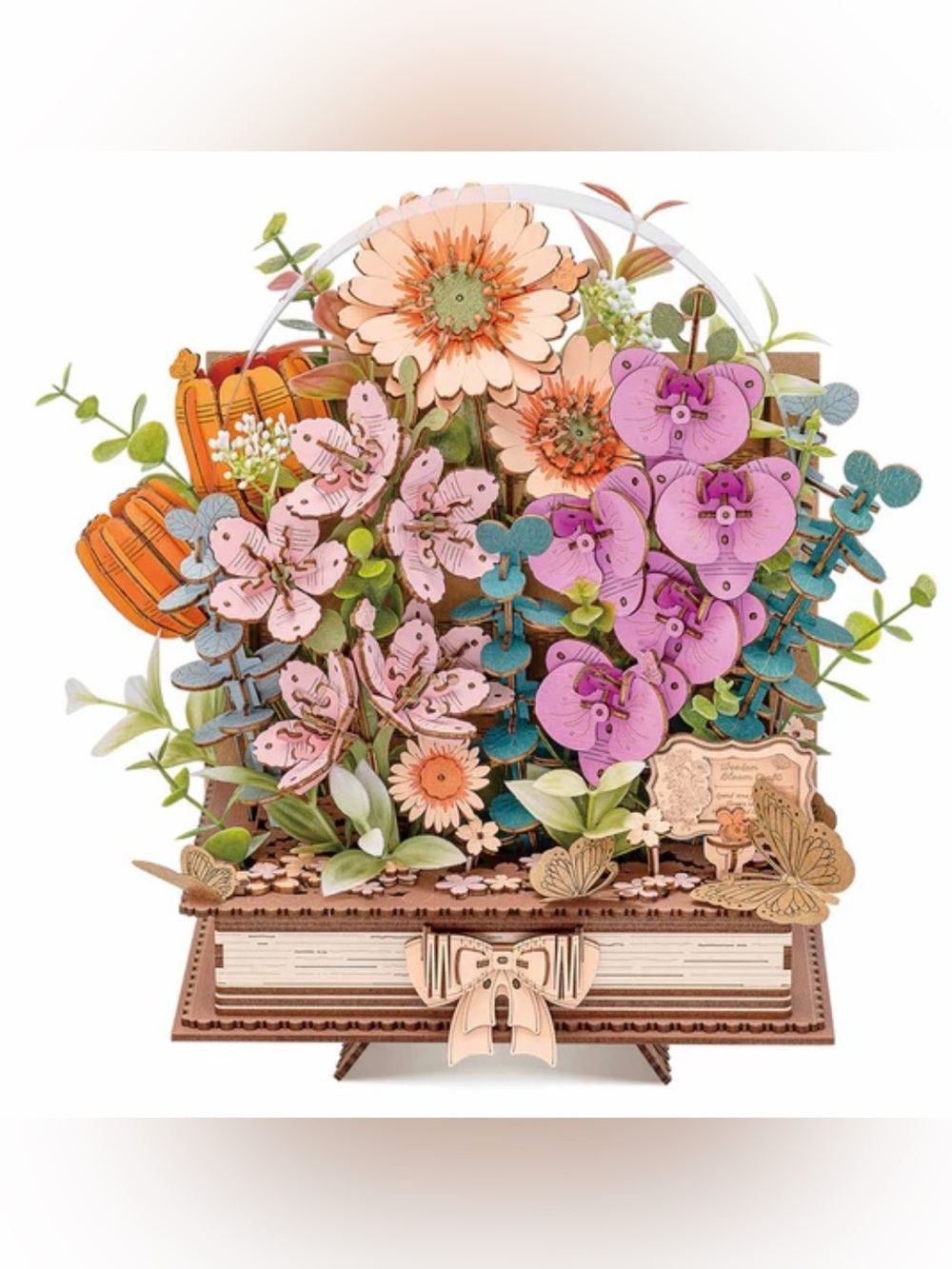 Rowood Wooden Blooming Book DIY Flower Bouquet 3D 552 Piece Puzzle TW04H New